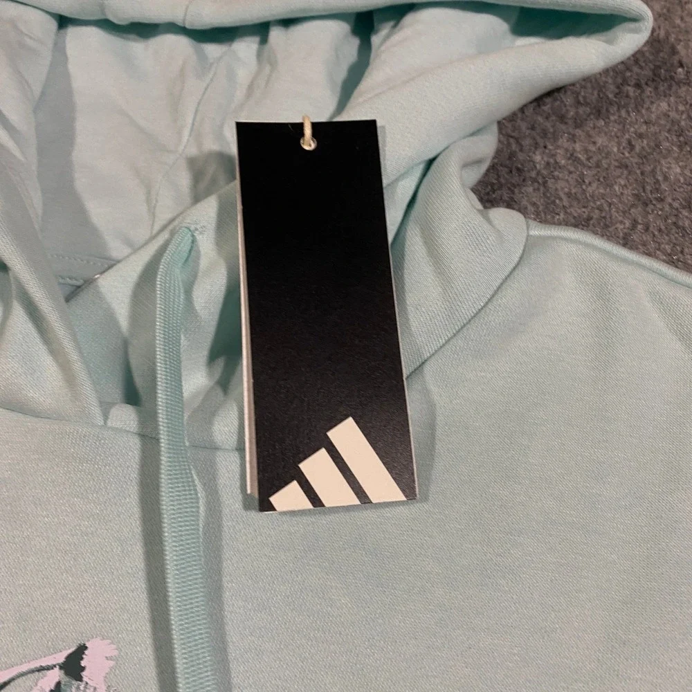 Adidas Trefoil Floral Logo Hoodie Womens XXL Halo Mint Blue Flowers Pullover